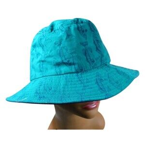 Fishing Themed Pattern Teal Bucket Hat by P Cap ~ Size Large ~ USA Never Worn